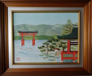 ・作者:　並川徳子　・画題：　鳥居ある風景　・技法:　和紙ちぎり絵　・NO-R6-5-13.8