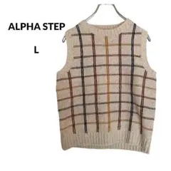 S1423【ALPHA STEP】L　チェック柄 ニットベスト　毛混