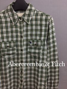 アバクロンビーアンドフィッチ Abercrombie & Fitch シャツ 長袖 チェック柄 グリーン レディース XSサイズ !●&