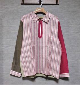 送料無料 定価6.3万 FRANK LEDER VINTAGE FABRIC MIX SKIPPER SHIRT S ドイツ製 リネン スキッパー シャツ フランクリーダー 麻