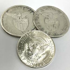 【T】コイン3枚セット　1ペソ　1908年/1909年　リバティコイン　Half dollar 1964年　銀貨？素材不明　コレクション　現状品【28-1662】