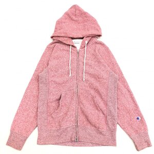 ●Champion チャンピオン リバースウィーブ エルボーパッチ スウェット パーカー M 杢レッド ジャケット ロゴワッペン 古着 REVERSE WEAVE