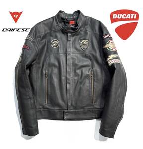 最高級【XXL】DUCATI ドゥカティ by DAINEZE レザー ライダースジャケット XXL メンズ 牛革【ロゴ刺繍ワッペン】黒 シングル ダイネーゼ