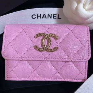 新品　シャネル　CHANEL ライラック　ピンク　三つ折り　財布　ウォレット　キャビアスキン　キャビア　国内直営店　購入