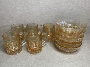 ☆ 古民家 蔵出 レトロ ガラス食器セット グラス5 皿5 Sasaki Glass 佐々木ガラス 未使用保管品 ☆