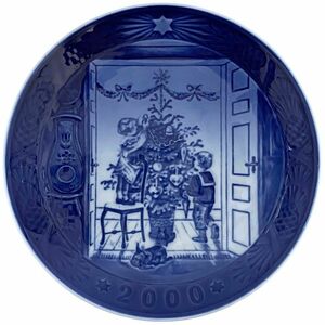 ロイヤルコペンハーゲン イヤープレート ブルー ホワイト 美品 陶器 中古 Royal Copenhagen 2000年