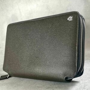 美品/入手困難 ダンヒル dunhill 長財布 トラベルケース オーガナイザー ダブルファスナー ラウンド メンズ ビジネス レザー ADロゴ カーキ