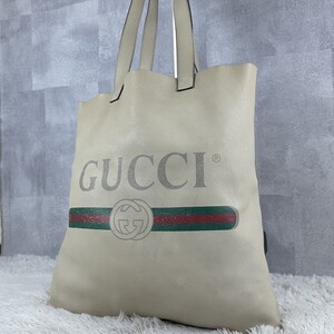 美品 GUCCI グッチ ビジネスバッグ レトロ ロゴ ワンショルダー トートバッグ ハンド 肩掛け オールレザー A4 レザー ロゴ型押し ホワイト 