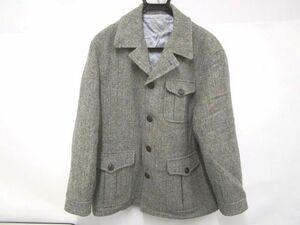 11110R◎Harris Tweed ハリスツイード ピュアウール ジャケット コート ヘリンボーン メンズM-L位 グレー◎中古