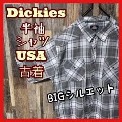 メンズ グレー ディッキーズ ゆるだぼ チェック 3XL シャツ 古着 半袖