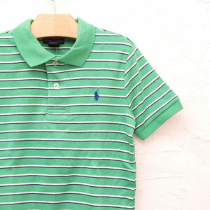 新品 キッズ 5 115cm 5才【POLO RALPH LAUREN ポロラルフローレン】グリーン ボーダー ワンポイント ポロシャツ ボーイズ 男の子 子供服