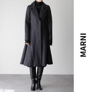 極美品 MARNI マルニ ロングコート ウールブレンド フレアヘム ルダンゴト 近年モデル ルダンゴト36 チャコールグレー