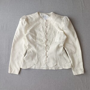 古着 JESSICA McCLINTOCK GUNNE SAX ブライダルジャケット アメリカ古着 ドレス ジャガード トップス 長袖 ホワイト パールボタン レース