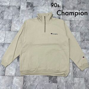 90s Champion チャンピオン ハーフジップ sweat スウェット プルオーバー 刺繍ロゴ ヴィンテージ 両サイドポケット 玉FL3457