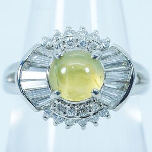 ★1円〜★1.70/D0.70ct PT850 6.6g ♯11 鑑定付 大粒天然クリソベリルキャッツアイ ダイヤモンド Natural Diamond Platinum プラチナ 白金