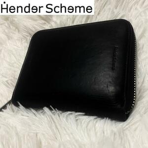 Hender Scheme エンダースキーマ スクエアジップパース ブラック 黒 ラウンドファスナー ラウンドジップ 二つ折り財布 レザー 本革