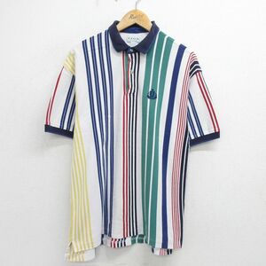 XL/古着 IZOD 半袖 ポロ シャツ メンズ 90s ワンポイントロゴ 鹿の子 コットン 白他 ホワイト ストライプ spe 24may31 中古 トップス