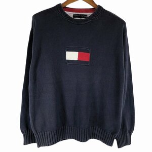 TOMMY HILFIGER トミーヒルフィガー ロゴ コットンセーター 防寒 アメカジ ネイビー (メンズ L) P0319