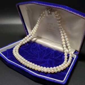 【2連】ケース付 アコヤ真珠 6.0-6.5mm 41.5cm ホワイト ネックレス 本真珠 アクセサリー SILVER pearl あこや パール