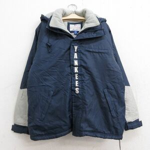 古着 長袖 ジャケット パーカー キッズ ボーイズ 子供服 00s MLB ニューヨークヤンキース リップストップ ラグラン 紺 ネイビー 内側フ