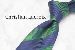 【美品】Christian Lacroix クリスチャンラクロア A-298 ネイビー グリーン ブランド ネクタイ 良品 古着 卸 USED オールド SILK