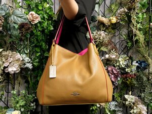 ●超美品●COACH コーチ●イーディー●37721●レザー 本革●ショルダー バッグ●キャメル ピンク●シルバー金具●肩掛け●かばん●Js50719