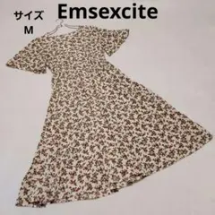 Emsexcite フリル袖ワンピース M 花柄 アイボリー フレア エレガント