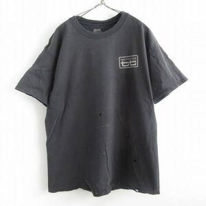 一点物 企業物 両面プリント グランジ 半袖Tシャツ 黒 L ブラック ボロ ダメージTシャツ ヘインズ 丸胴 コットン d143-01-0161