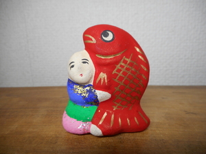 岐阜県　高山土人形　鯛抱き童子　岩光子　土人形　郷土玩具