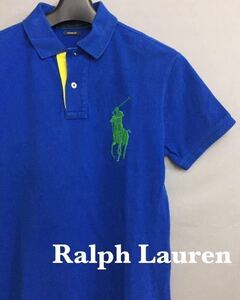 ポロラルフローレン PoloRalphLauren ポロシャツ 半袖 鹿の子 ビッグロゴ 刺繍 グリーン メンズ XSサイズ カスタムフィット ～◇