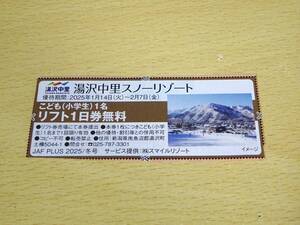 湯沢中里スノーリゾート こども1名リフト1日券無料券 期限2/7まで