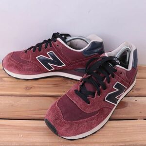 z2563【574】ニューバランス US8 1/2 26.5cm/エンジ 紺 ネイビー newbalance メンズ スニーカー 中古