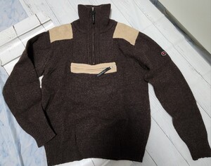 【超美品】R.NEWBOLD（アール・ニューボールド） メンズハーフジップWOOLセーター Lサイズ 　ブラウン&タン綺麗なデザイン 一品物