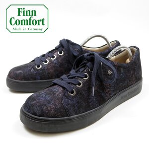 6.5表記　25.5cm相当　Finn Comfort　フィンコンフォート　5ホール　レザーシューズ　レザー　ブラック　模様/P1344