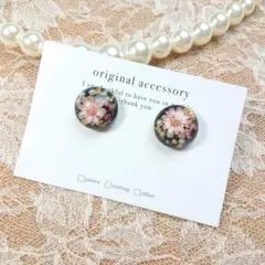 #3635/ハンドメイド♡押し花ドライフラワーレジンピアス 半球