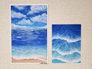 風景画　海の絵　パステル　アート　自然　絵画　夏　空の絵　オイルパステル セット