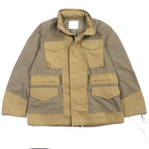 美品▼Sacai サカイ 20-02215M M65リメイクミリタリージャケット フード入り ロゴ入りボタン WZIP ジャケット ベージュ 1 正規品 メンズ