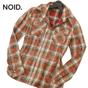 NOID. ノーアイディー 通年 襟ワイヤー★ ウォッシュ加工 長袖 ウエスタン チェック シャツ Sz.1　メンズ 日本製　A4T07549_6#C