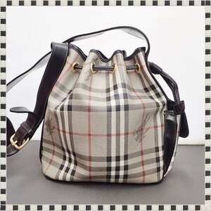 バーバリー 巾着型 ショルダーバッグ レザー ノバチェック グレー系 斜め掛け ヴィンテージ アンティーク Burberry