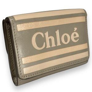 Chloe クロエ 三つ折り 財布 コンパクト Wallet ウォレット ミニ財布 デカロゴ VICK ロゴデザイン レザー ヴィック グレー