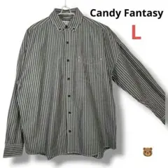 Candy Fantasy綿コットン100％ボタンダウンストライプシャツLグレー