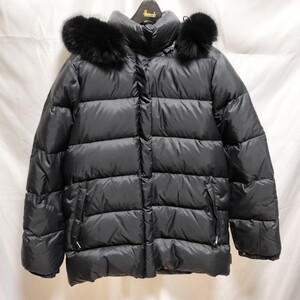 MONCLER モンクレール ダウンジャケット レディース フード付 ファー 黒/ブラック 茶タグ 1