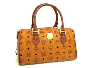 1円 ■美品■ MCM エムシーエム モノグラム ヴィセトス柄 レザー ハンドバッグ ミニボストン トート レディース ブラウン系 BK4111