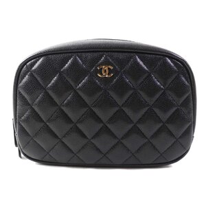 未使用品◎CHANEL シャネル A80910 マトラッセ ココマーク キャビアスキン クラシックケース／コスメポーチ／トラベルポーチ 黒 箱・袋付