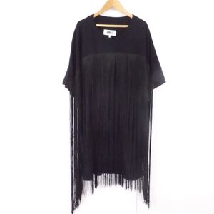 美品 MM6 Maison Margiela エムエムシックス S32GC0489 フリンジTシャツ ブラック M コットン ロング丈 クルーネック レディース AY4355W3