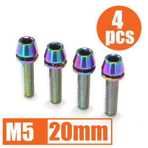 64チタン合金ボルト M5×20mm P0.8 4本セット ワッシャー付き テーパーキャップ ゆうパケット対応 焼き色有り Ti-6Al-4V☆