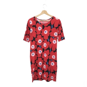 ◆marimekko マリメッコ ウニッコ 半袖ワンピース サイズ:XS◆ ブラック/レッド コットン100% レディース トップス