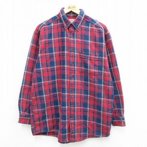 XL/古着 エルエルビーン LLBEAN 長袖 ヘビー フランネル シャツ メンズ 90s コットン ボタンダウン 赤他 レッド チェック 23nov14 中古