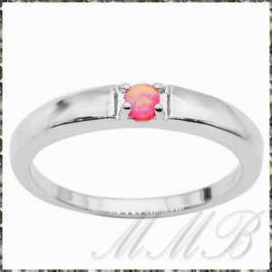 [RING] Pink Fire Opal Platinum Plated φ2.7mm ピンク ファイヤー プレシャス オパール プラチナカラー スリム リング 16号 【送料無料】