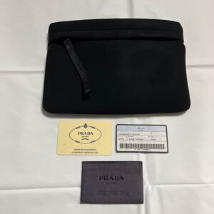 送料一律430円 美品 イタリア製 PRADA プラダ ポーチ ナイロン ブラック 白タグ30 ギャランティカード付き 小物入れ